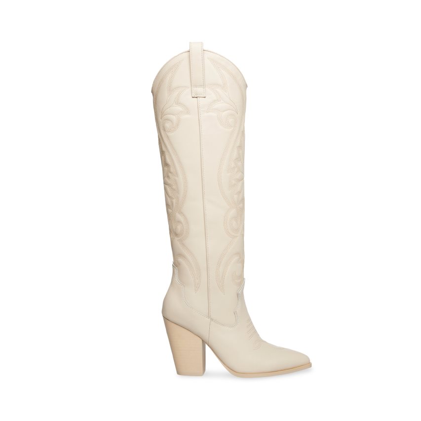 White Steve Madden Lasso Leather Women\'s Knee-high Boots | PH 5941YTI